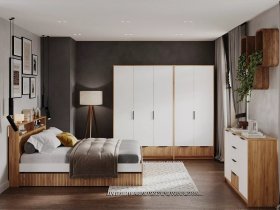 Модульная спальня Ивис (дуб крафт золотой/белый) в Боготоле - bogotol.mebel-nsk.ru | фото