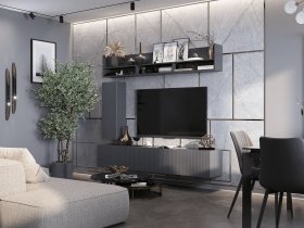 Стенка 1600 Квинта (темно-серый/силк титан/графит) в Боготоле - bogotol.mebel-nsk.ru | фото