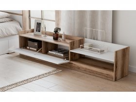 Тумба под ТВ Брауни (дуб делано/белый) в Боготоле - bogotol.mebel-nsk.ru | фото