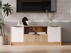 Тумба под ТВ  ТМ-001 Ивис (дуб крафт золотой/белый) в Боготоле - bogotol.mebel-nsk.ru | фото